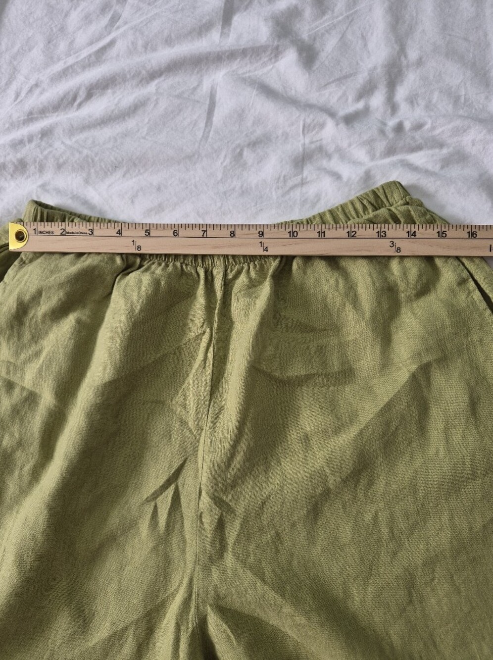 Flax Linen High Rise Wide Leg Pants Lime Green Medium Lagenlook - Picture 7 of 9
